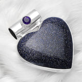 Blue Sandstone & Amethyst Solid 925 Sterling Silver Pendant