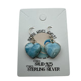 HEART Larimar Solid 925 Sterling Silver Earrings