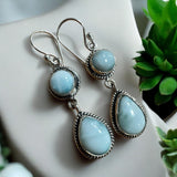 Caribbean Larimar Solid 925 Sterling Silver Earrings