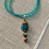 Turquoise & Spiny Oyster Solid 925 Sterling Silver Pendant Necklace