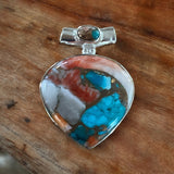 Kingman Turquoise & Spiny Oyster Solid 925 Sterling Silver Pendant