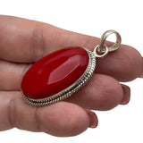 Italian Red Coral Solid 925 Sterling Silver Pendant