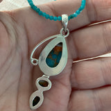 Turquoise & Spiny Oyster Solid 925 Sterling Silver Pendant Necklace