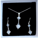 Rainbow Moonstone Solid 925 Sterling Silver Pendant Earrings Set