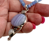 Blue Lace Agate Solid 925 Sterling Silver Pendant Necklace