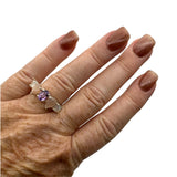 Amethyst, Peach Moonstone & Rainbow Moonstone Solid 925 Sterling Silver Ring 8.5