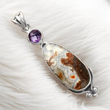 Mexican Laguna Lace Agate & Amethyst Solid 925 Sterling Silver Pendant