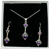 Amethyst Solid 925 Sterling Silver Pendant Earrings Set