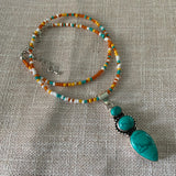 Turquoise Solid 925 Sterling Silver Seed Bead Necklace