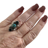 Kingman Turquoise & Onyx Solid 925 Sterling Silver Ring 6.5