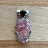 Rhodochrosite & Garnet Solid 925 Sterling Silver Pendant