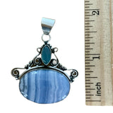 Blue Lace Agate & Chalcedony Solid 925 Sterling Silver Pendant