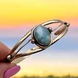 Caribbean Larimar Solid 925 Sterling Silver Cuff Bracelet