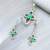 CROSS Green Onyx Solid 925 Sterling Silver Pendant Earrings Set