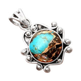 Black Shell & Blue Copper Turquoise Solid 925 Sterling Silver Pendant