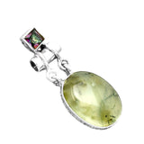 Prehnite & Fire Topaz Solid 925 Sterling Silver Pendant