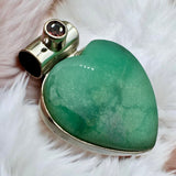 HEART Chrysoprase & Garnet Solid 925 Sterling Silver Pendant