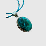 Chrysocolla Solid 925 Sterling Silver & Apatite Pendant Necklace