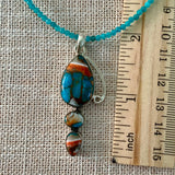 Turquoise & Spiny Oyster Solid 925 Sterling Silver Pendant Necklace