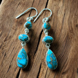 Kingman Blue Turquoise Solid 925 Sterling Silver Earrings