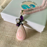 Pink Opal Amethyst Pearl Solid 925 Sterling Silver Pendant