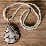 Dendritic Opal & Opalite Solid 925 Sterling Silver Pendant Necklace