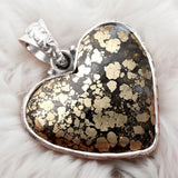 HEART Pyrite Solid 925 Sterling Silver Pendant