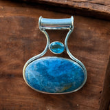 Blue Apatite & Quartz Solid 925 Sterling Silver Pendant