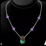 Boulder Chrysoprase & Amethyst Solid 925 Sterling Silver Necklace