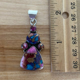 Kingman Pink Dahlia Turquoise Solid 925 Sterling Silver Pendant