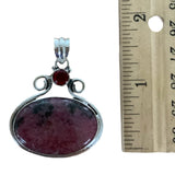 Rhodonite & Garnet Solid 925 Sterling Silver Pendant