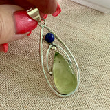 Prehnite & Lapis Solid 925 Sterling Silver Pendant