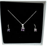 Amethyst Solid 925 Sterling Silver Pendant Earrings Set