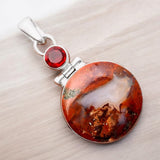 Cady Mountain Agate & Garnet Solid 925 Sterling Silver Pendant