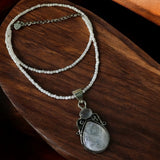 Rainbow Moonstone Solid 925 Sterling Silver Pendant Necklace