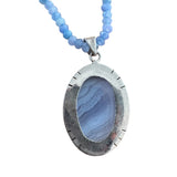 Blue Lace Agate Solid 925 Sterling Silver Pendant Necklace