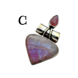 Pink Rainbow Moonstone Solid 925 Sterling Silver Pendant C