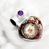 HEART Birds Eye Jasper & Amethyst Solid 925 Sterling Silver Pendant