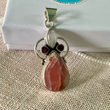 Rhodochrosite, Moonstone & Garnet Solid 925 Sterling Silver Pendant