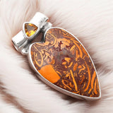 HEART Coquina Jasper & Citrine Solid 925 Sterling Silver Pendant