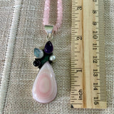 Pink Opal Amethyst Pearl Solid 925 Sterling Silver Pendant