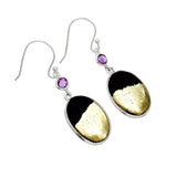 Pyrite & Amethyst Solid 925 Sterling Silver Earrings