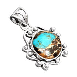 Black Shell & Blue Copper Turquoise Solid 925 Sterling Silver Pendant