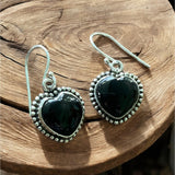 HEART Black Onyx Solid 925 Sterling Silver Earrings