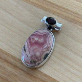 Rhodochrosite & Garnet Solid 925 Sterling Silver Pendant