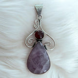 Pink Kunzite & Garnet Solid 925 Sterling Silver Pendant