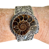 Ammonite Solid 925 Sterling Silver Cuff Bracelet