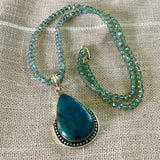 Blue Apatite & AB Crystal Solid 925 Sterling Silver Pendant Necklace