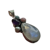 Rainbow Moonstone Larimar Amethyst Pink Opal Pearl Solid 925 Sterling Silver Pendant