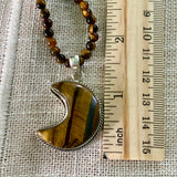 MOON Tigers Eye Solid 925 Sterling Silver Pendant Necklace